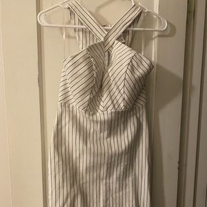 Pin strip double cross pencil dress.